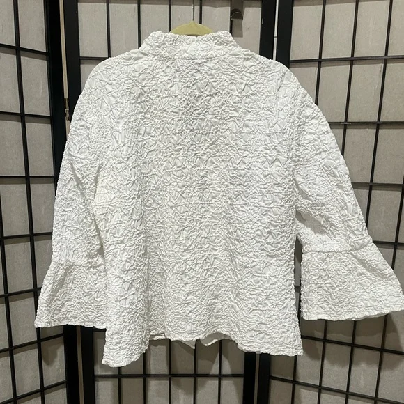 White Textured Button-Up Blouse BY GO SILK, WOMEN SIZE 2X - Picture 5 of 9